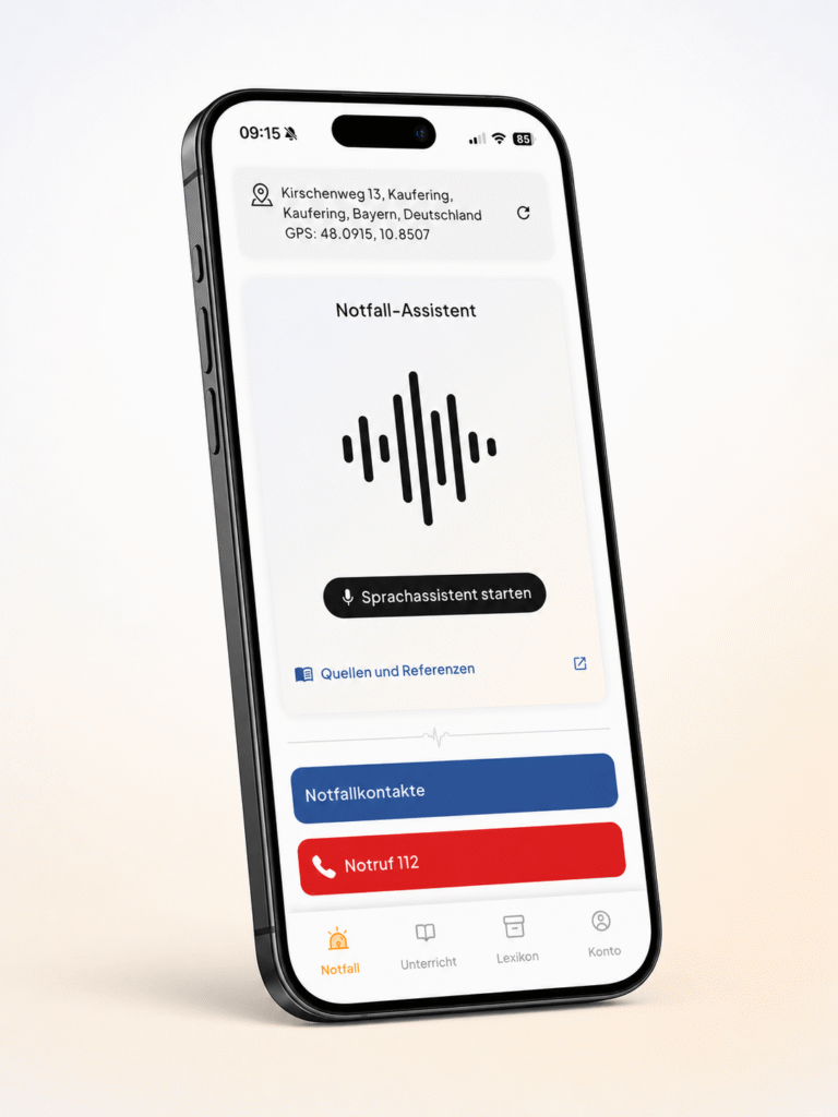 Mein Retter App auf Smartphone mit Notfall-Assistent und Sprachassistent für Erste Hilfe bei Kindern
